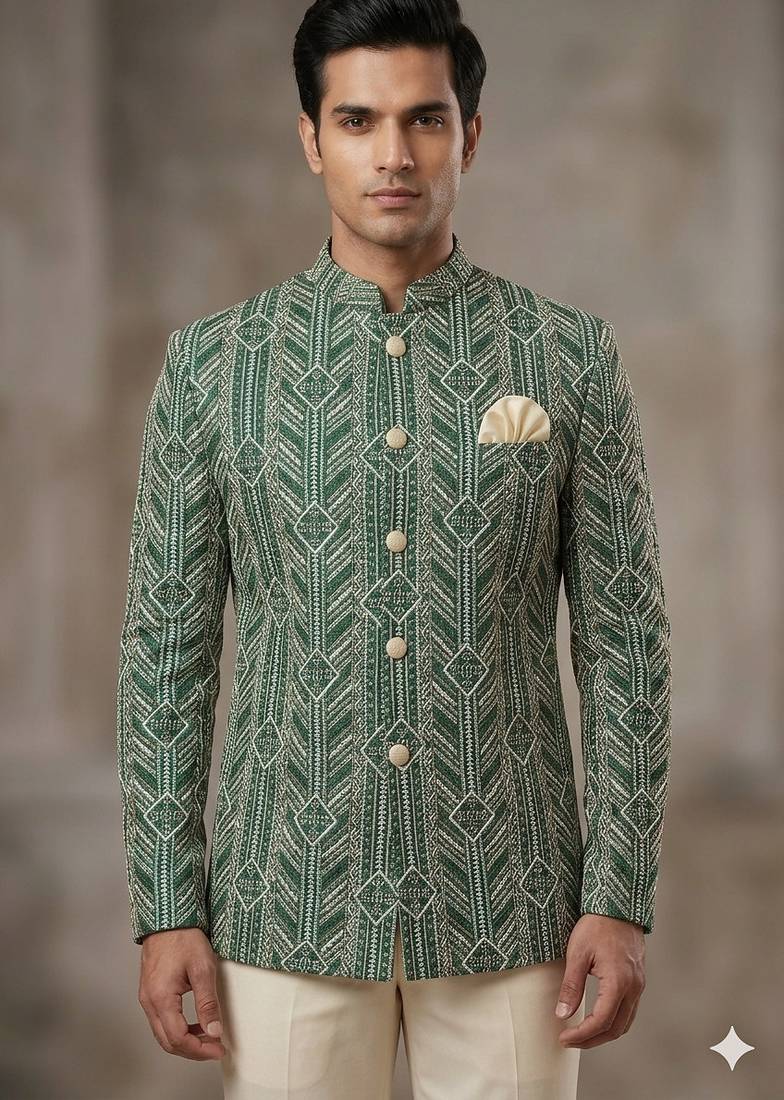 Green embroidery jodhpuri for men | premium designer bandhgala ethnic wear