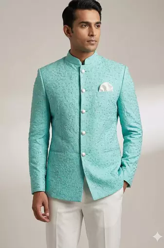 Sea green embroidery jodhpuri for men | premium designer bandhgala ethnic wear