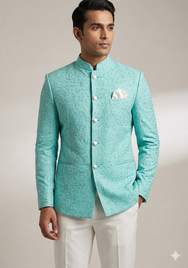 Sea green embroidery jodhpuri for men | premium designer bandhgala ethnic wear