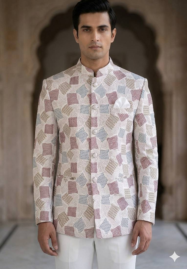 White floral jodhpuri for men | premium designer bandhgala ethnic wear