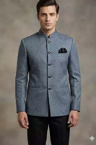 Steel grey texture jodhpuri for men | premium designer bandhgala ethnic wear
