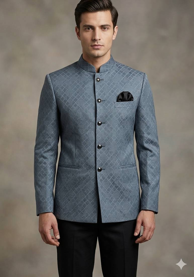 Steel grey texture jodhpuri for men | premium designer bandhgala ethnic wear