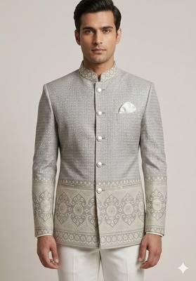 Grey daman weaving jodhpuri for men 2
