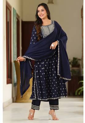 Cotton Anarkali Kurta Set with Pant & Dupatta 1