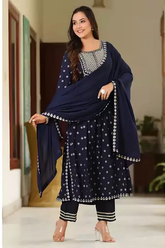 Cotton Anarkali Kurta Set with Pant & Dupatta