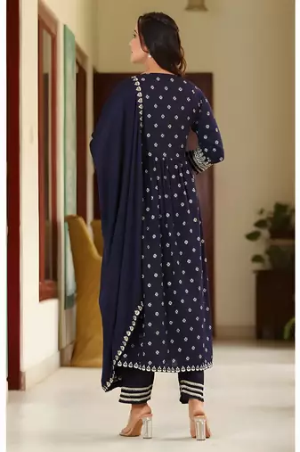Cotton Anarkali Kurta Set with Pant & Dupatta