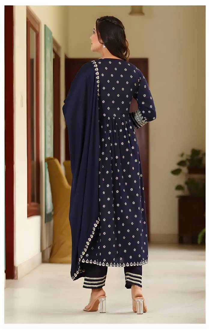 Cotton Anarkali Kurta Set with Pant & Dupatta
