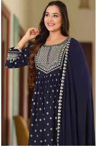 Cotton Anarkali Kurta Set with Pant & Dupatta
