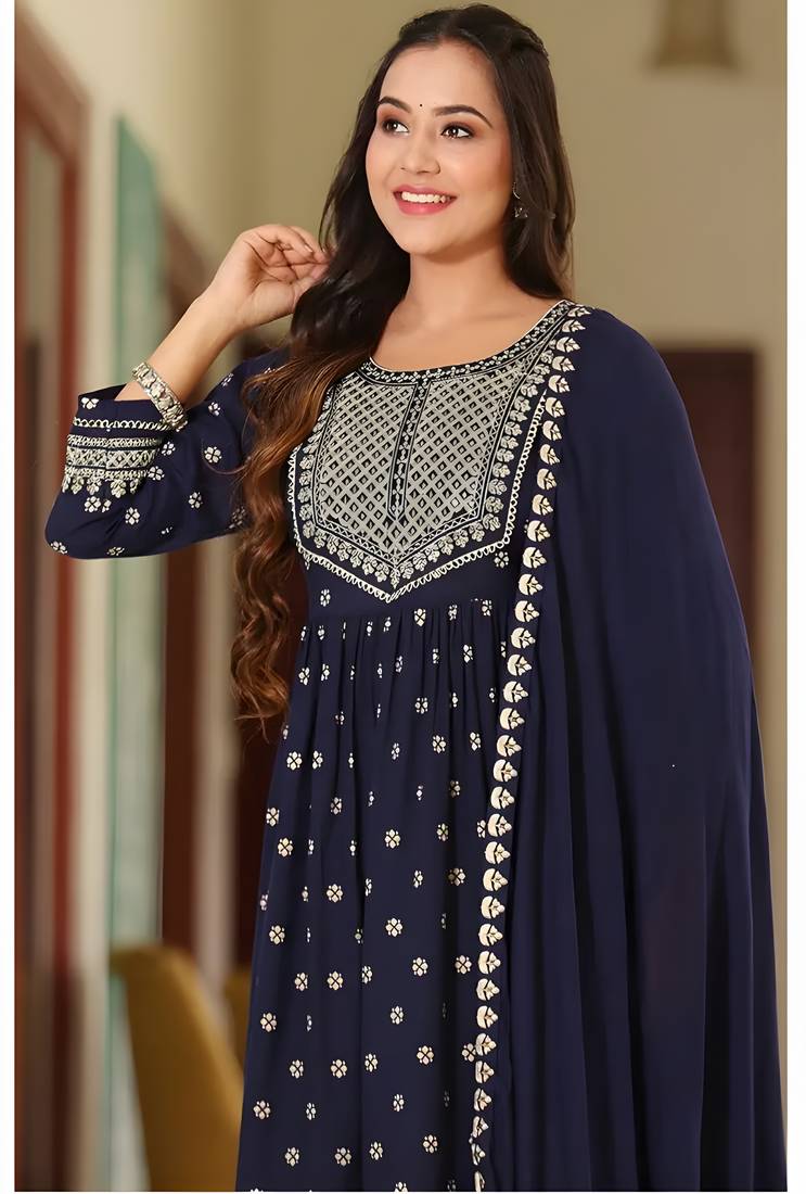 Cotton Anarkali Kurta Set with Pant & Dupatta