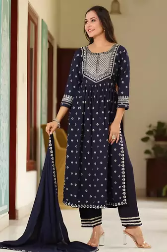 Cotton Anarkali Kurta Set with Pant & Dupatta