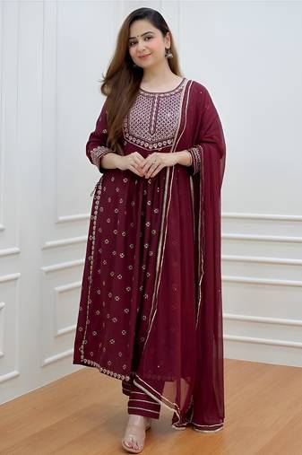 Cotton Anarkali Kurta Set with Pant & Dupatta