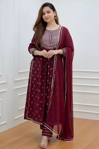Cotton Anarkali Kurta Set with Pant & Dupatta