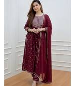Cotton Anarkali Kurta Set with Pant & Dupatta
