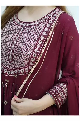 Cotton Anarkali Kurta Set with Pant & Dupatta