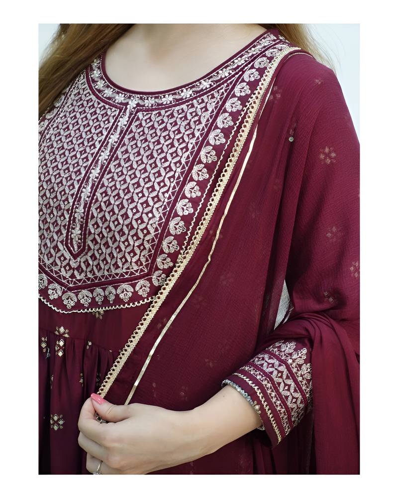Cotton Anarkali Kurta Set with Pant & Dupatta