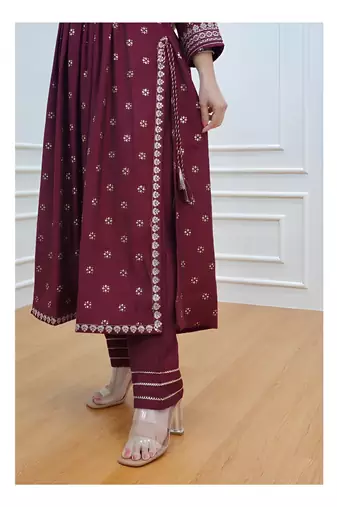 Cotton Anarkali Kurta Set with Pant & Dupatta