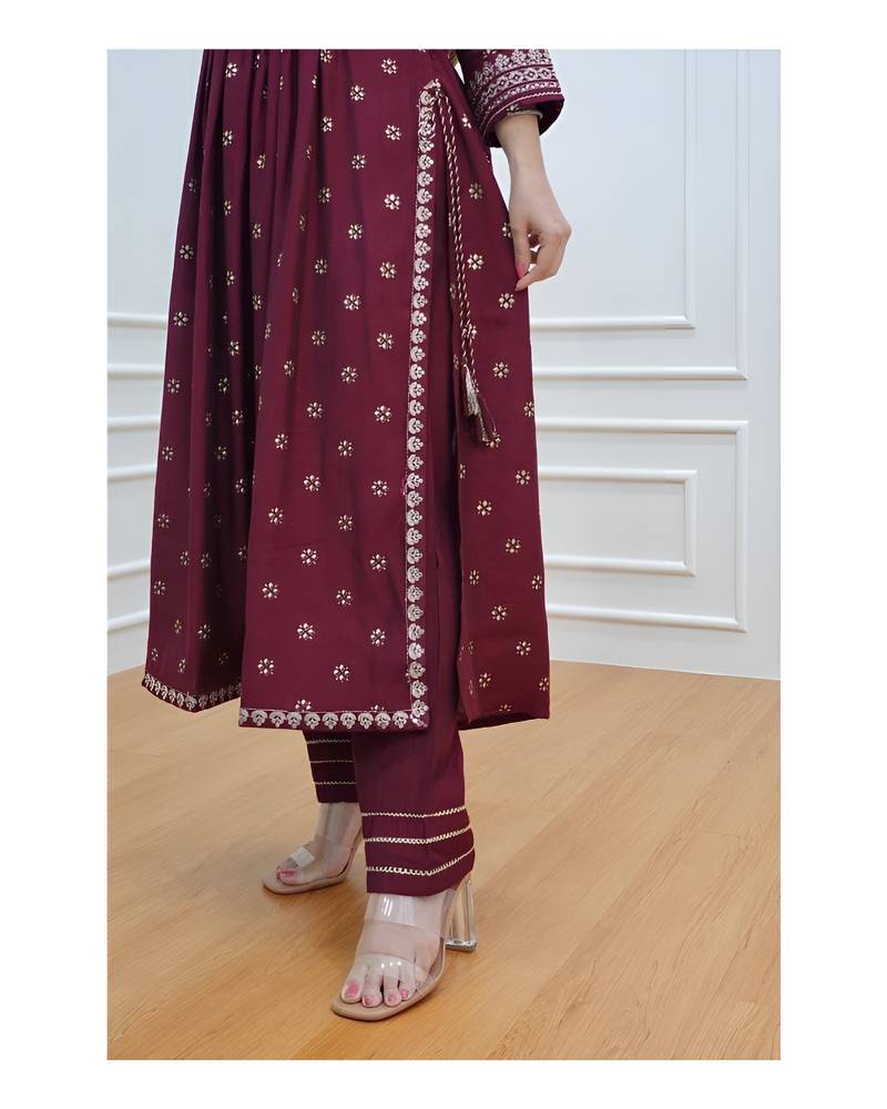 Cotton Anarkali Kurta Set with Pant & Dupatta