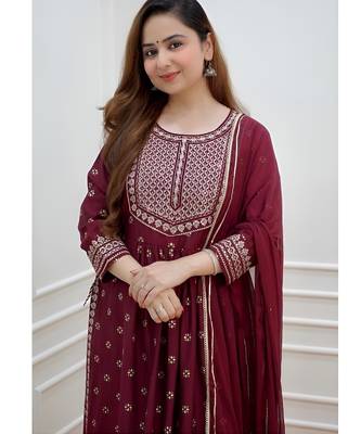 Cotton Anarkali Kurta Set with Pant & Dupatta 4