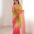 Coral colour fendy satin sequins embroidered saree with unstitched blouse