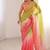 Coral colour fendy satin sequins embroidered saree with unstitched blouse