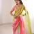 Coral colour fendy satin sequins embroidered saree with unstitched blouse
