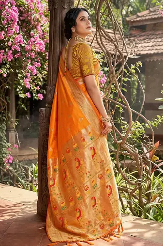 Yellow colour soft silk blend saree with running blouse