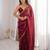 Maroon colour fendy satin sequins embroidered saree with unstitched blouse