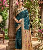 Teal colour soft silk blend saree with running blouse