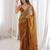 Gold colour fendy satin sequins embroidered saree with unstitched blouse
