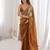 Gold colour fendy satin sequins embroidered saree with unstitched blouse