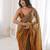 Gold colour fendy satin sequins embroidered saree with unstitched blouse
