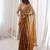 Gold colour fendy satin sequins embroidered saree with unstitched blouse
