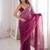 Wine colour fendy satin sequins embroidered saree with unstitched blouse