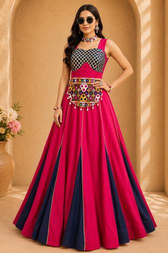 RANI PINK COLOUR Rayon Cotton Navratri Lehenga Choli