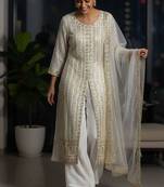 Off-white colour georgette embroidered kurti palazzo set