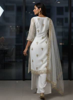 Off-white colour georgette embroidered kurti palazzo set 2