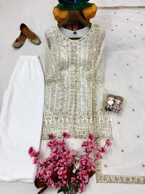 Off-white colour georgette embroidered kurti palazzo set 3
