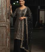 Black colour georgette embroidered kurti palazzo set