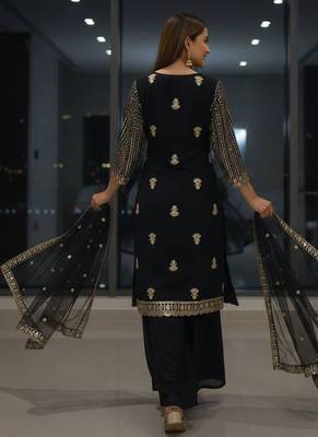 Black georgette embroidered kurti palazzo set 2