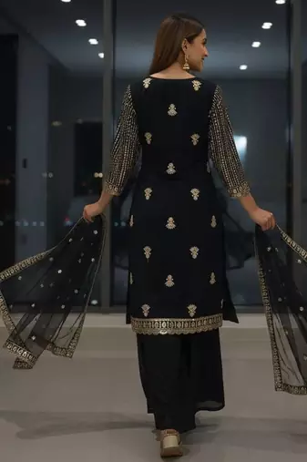 Black georgette embroidered kurti palazzo set