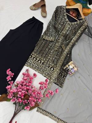Black georgette embroidered kurti palazzo set 3