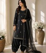 Black colour premium satin farshi suit set with dupatta