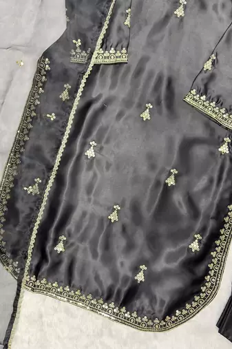 Black premium satin farshi suit set with dupatta