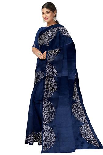 Navy blue embroideres organza silk saree
