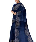 Navy blue embroideres organza silk saree