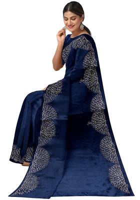 Navy blue embroideres organza silk saree 2