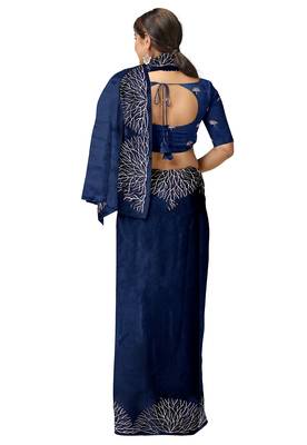 Navy blue embroideres organza silk saree 3