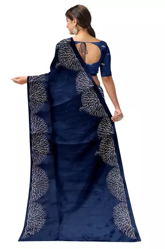 Navy blue embroideres organza silk saree