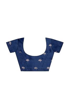 Navy blue embroideres organza silk saree 5