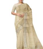 Dark off white embroidered organza silk designer saree